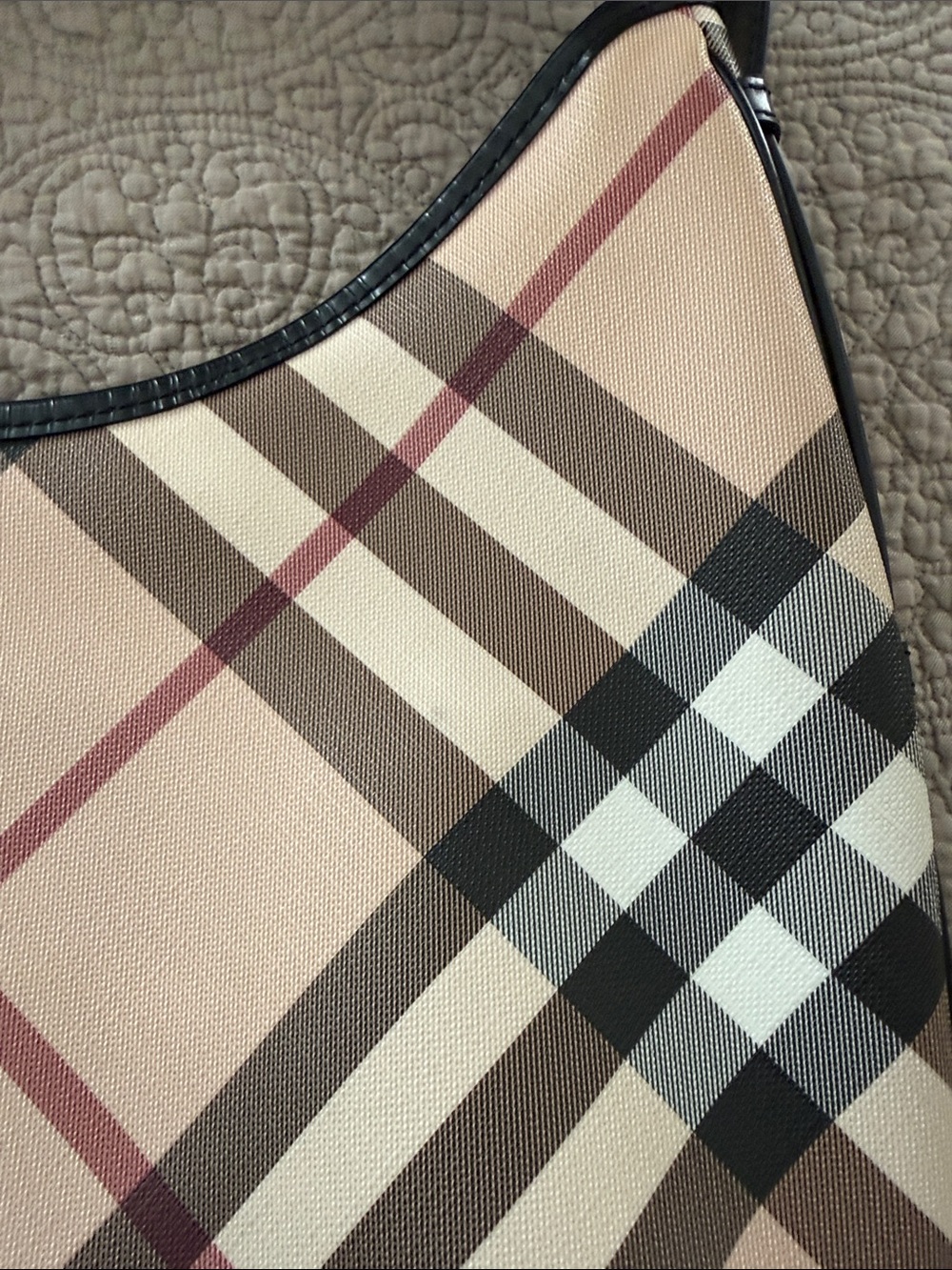 Burberry Beige  Check Shoulder Bag with Black Trim - Picture 8 of 12